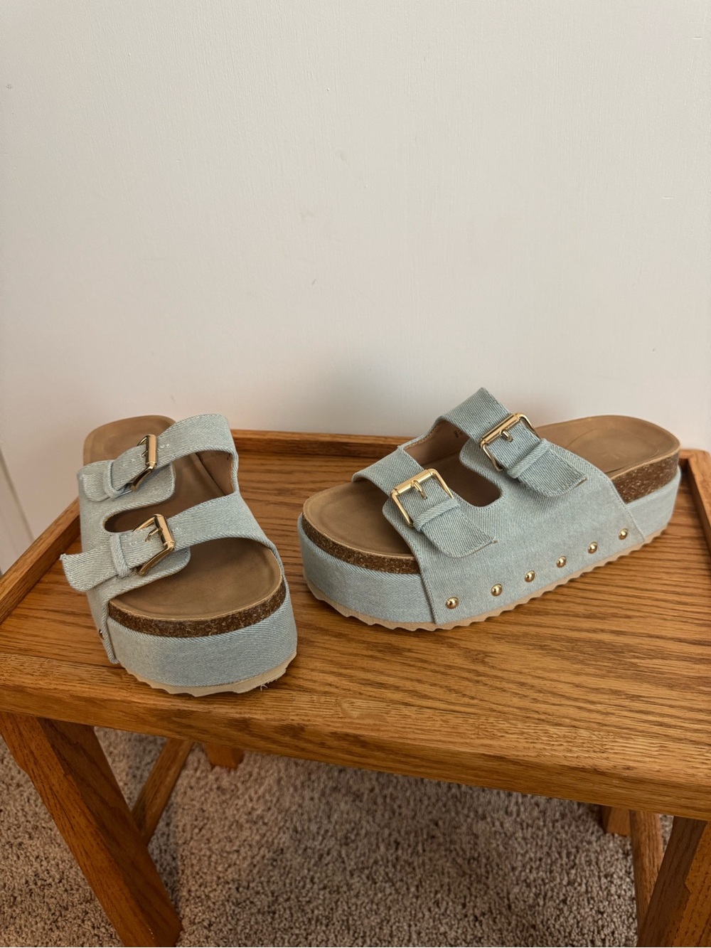 Light Blue Slip-On Flat with Subtle Piping